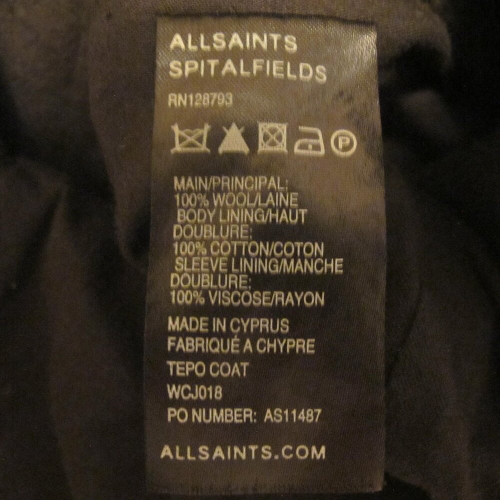 All Saints 100% Wool Black Coat - Long Sleeve Top - Picture 4 of 6